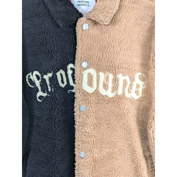 Profound Aesthetic Mens Split Color Shearling Varsity Jacket Streetwear Size XL - Picture 3 of 15